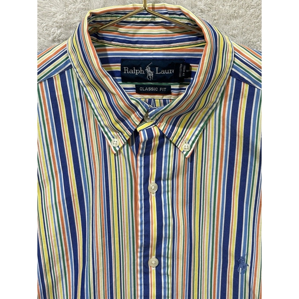 Ralph Lauren Shirt Mens 15 1/2 M Colorful Striped Preppy Classic Beach Rainbow‎